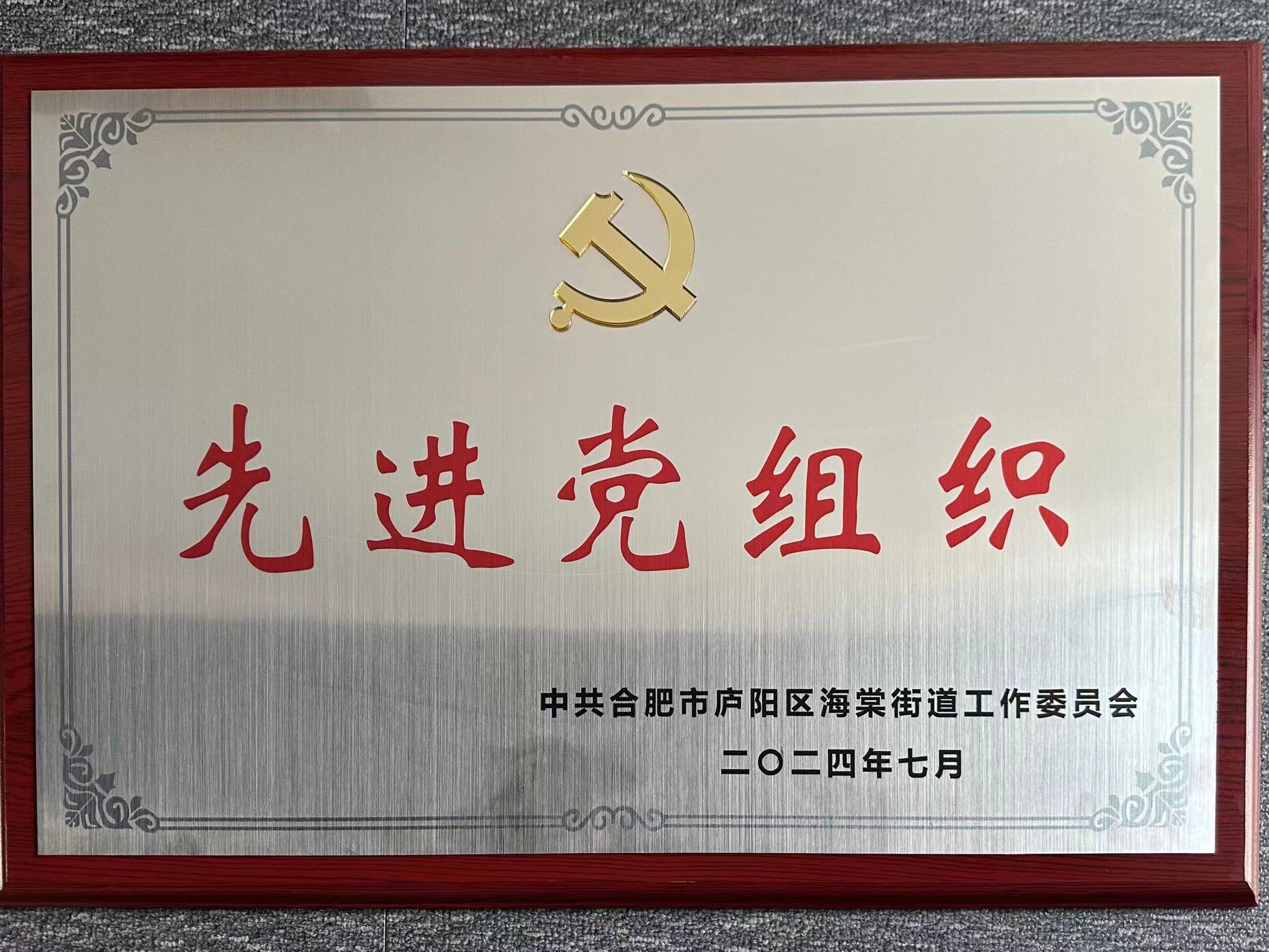 庐阳必赢文创园党支部荣获“先进党组织”荣誉称号